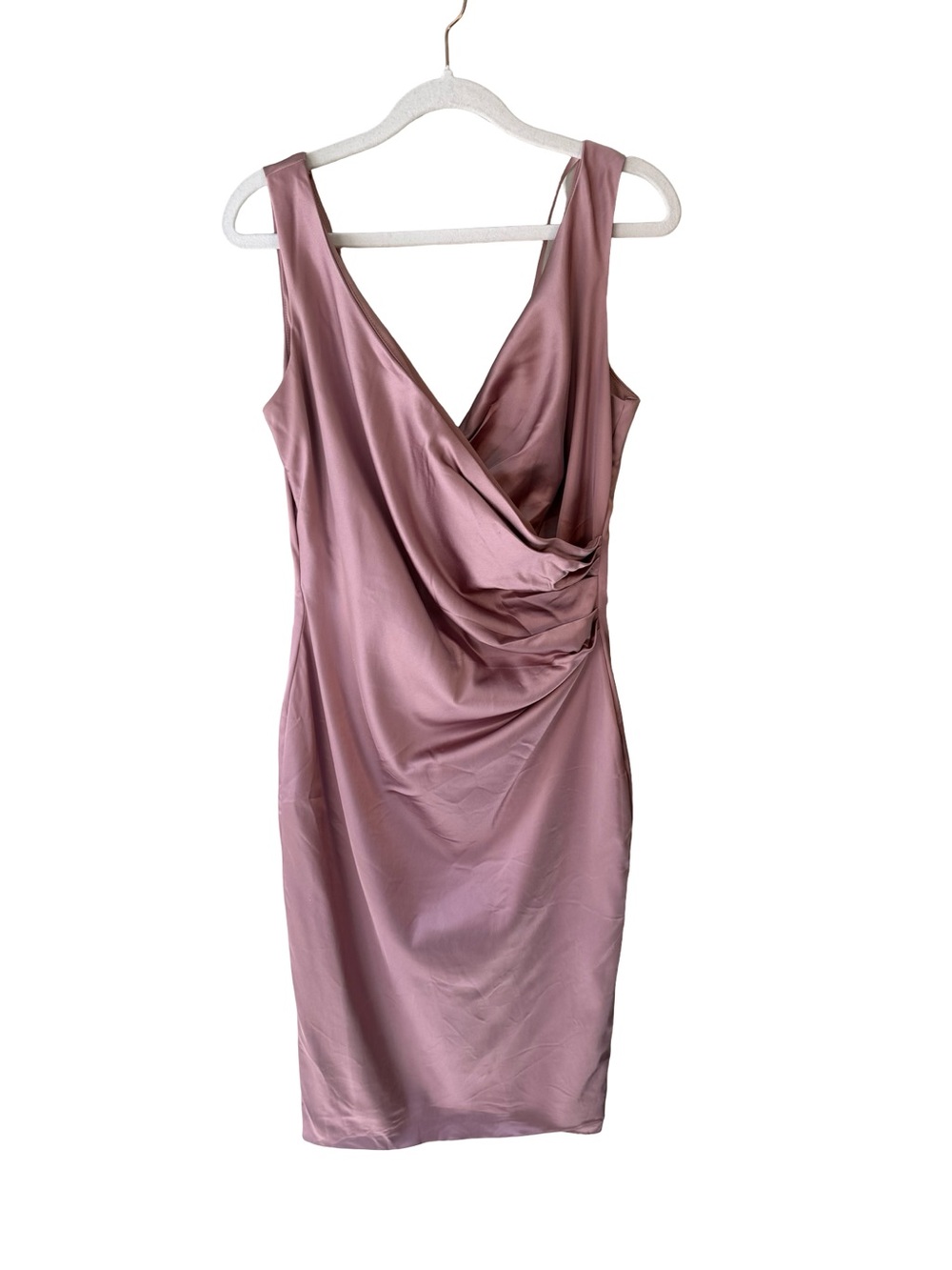 Le Chateau Satin Draped Midi Dress in Dusty Rose Size M Cocktail Formal Wedding - Picture 2 of 16